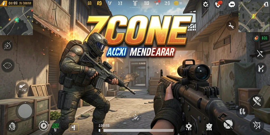 Tangkapan layar <strong>7CONE</strong> menunjukkan aksi seru dalam pertempuran FPS.