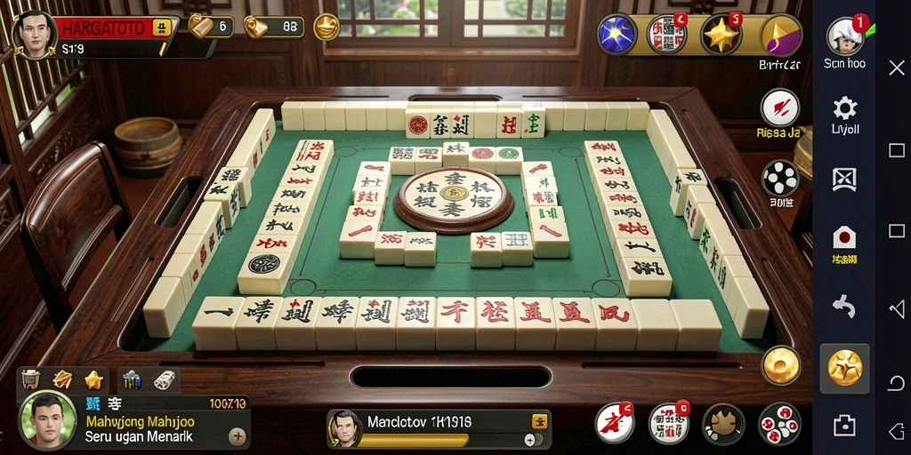 Tampilan gameplay menarik HARGATOTO dengan ubin Mahjong berwarna-warni.