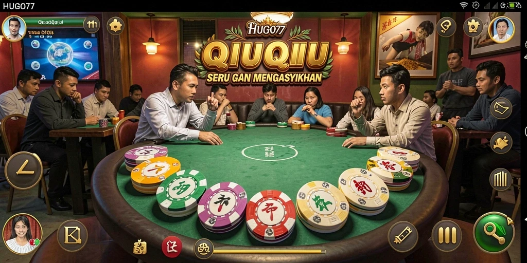 Screenshot gameplay HUGO77 menampilkan serunya bermain QiuQiu.