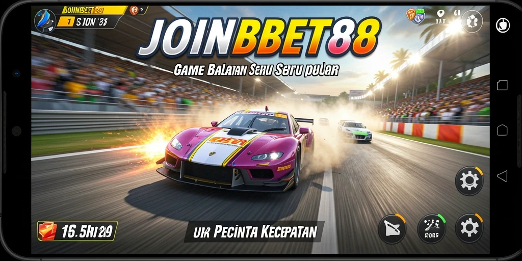 Gameplay balapan menegangkan di JOINBET88 yang menunjukkan aksi kecepatan tinggi.