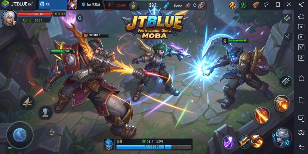 Screenshot gameplay JTBLUE yang menampilkan aksi pertempuran MOBA.