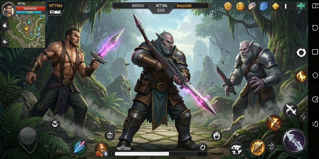 Tangkapan layar MT966 yang menampilkan aksi pertarungan seru dalam RPG.