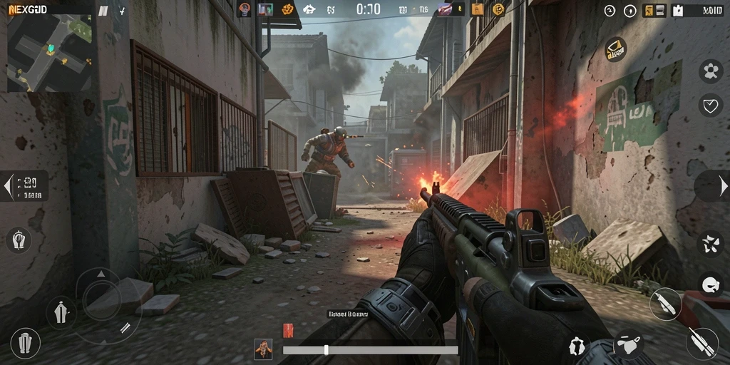 Tangkapan layar gameplay menampilkan aksi menegangkan dalam NEXGID.