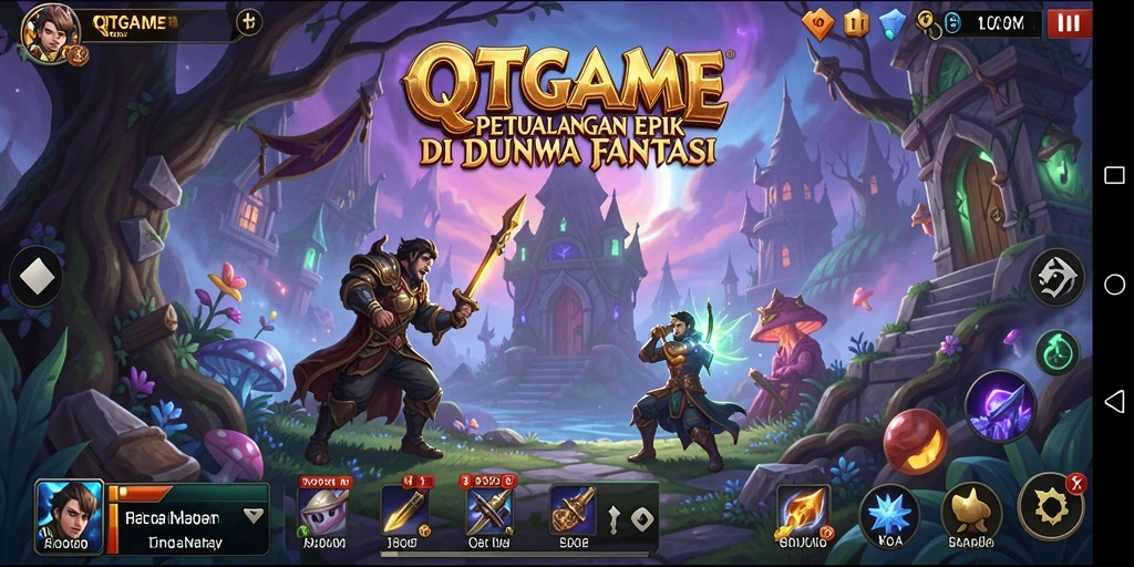 Tampilan gameplay QTGAME menampilkan pertempuran seru dan karakter epik.