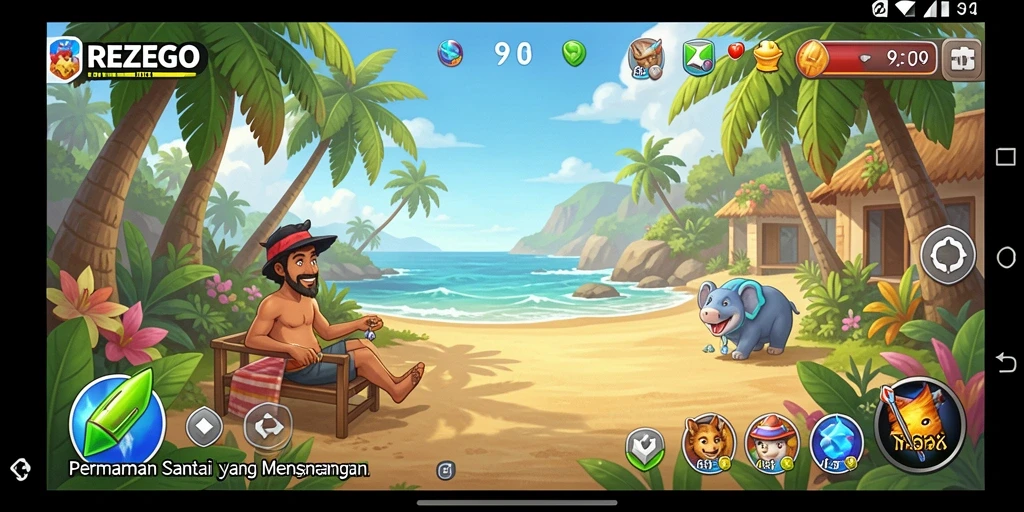 Screenshot dari gameplay REZEGO yang menarik dan penuh warna.