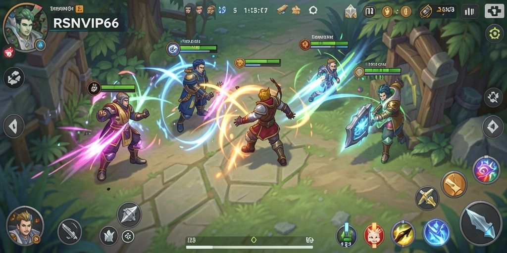 Screenshot gameplay RSNVIP6 menampilkan pertempuran strategi yang intens.