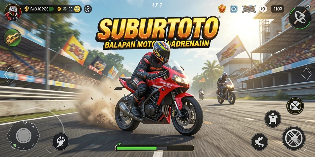 Gameplay SUBURTOTO menampilkan aksi balap motor yang seru dan intens.