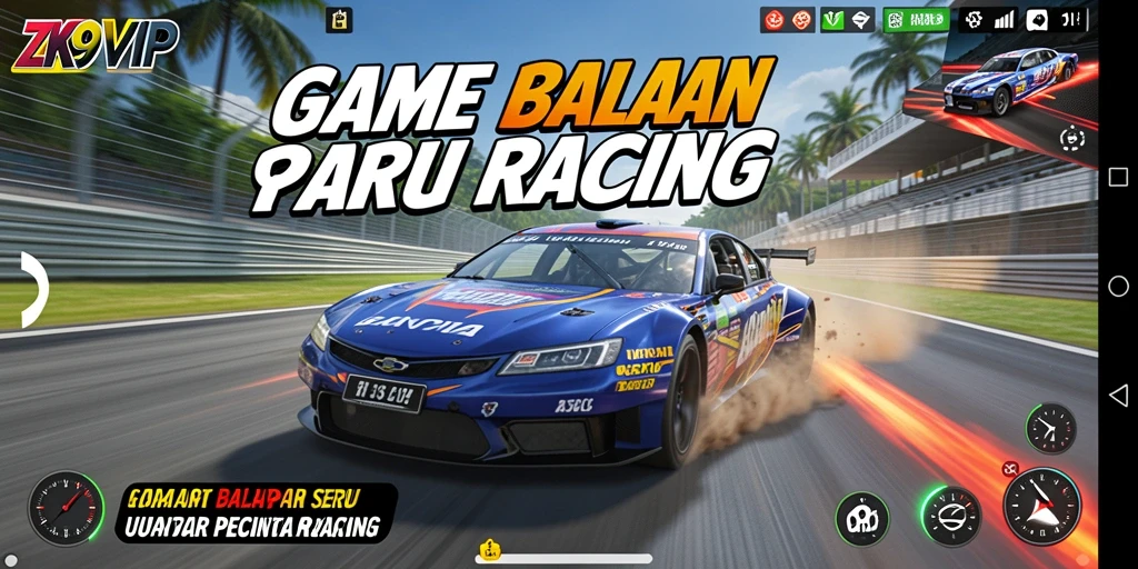 Screenshot gameplay ZK9VIP menunjukkan momen balapan mendebarkan.